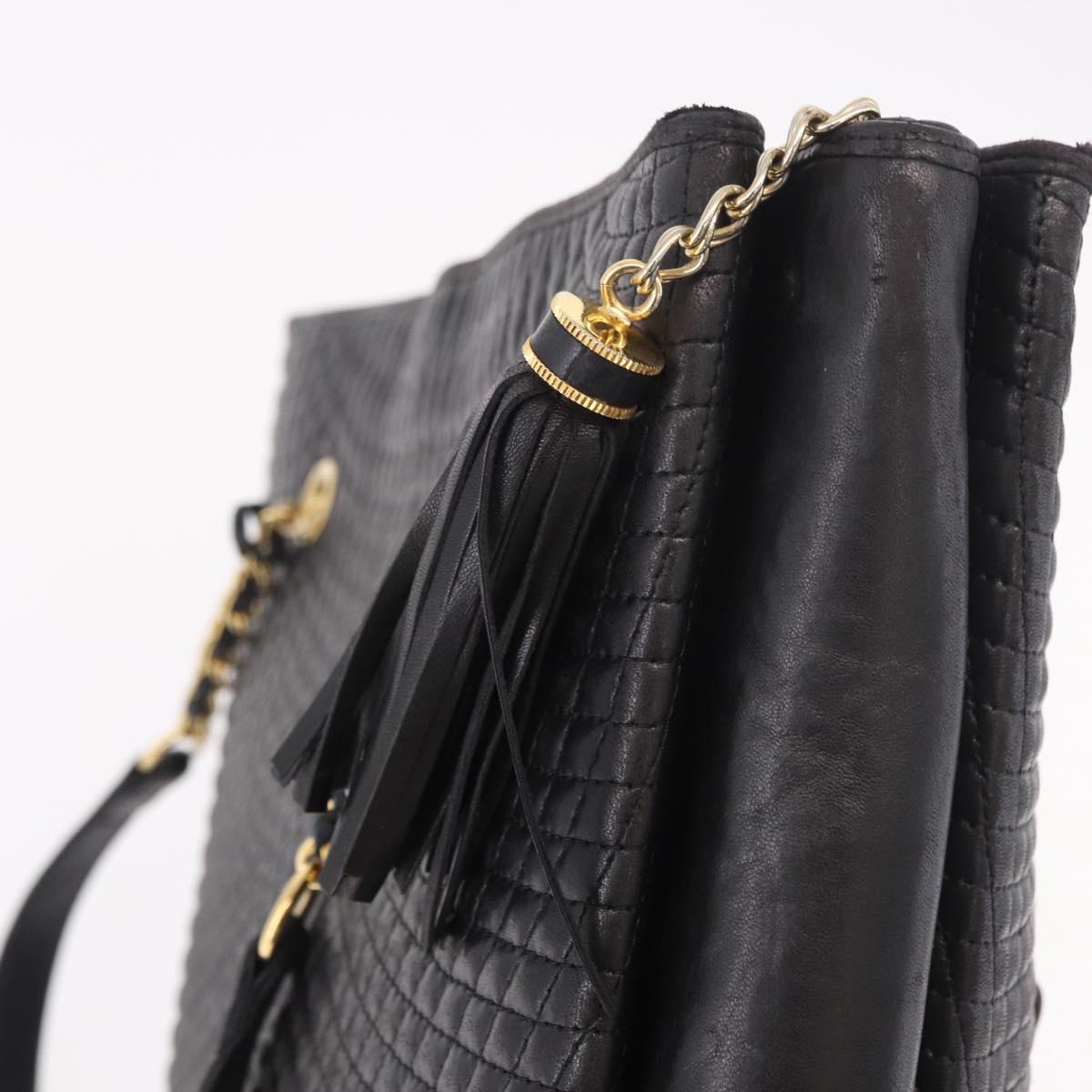 BALLY Chain Tote Bag Leather Black Gold Auth BA13962