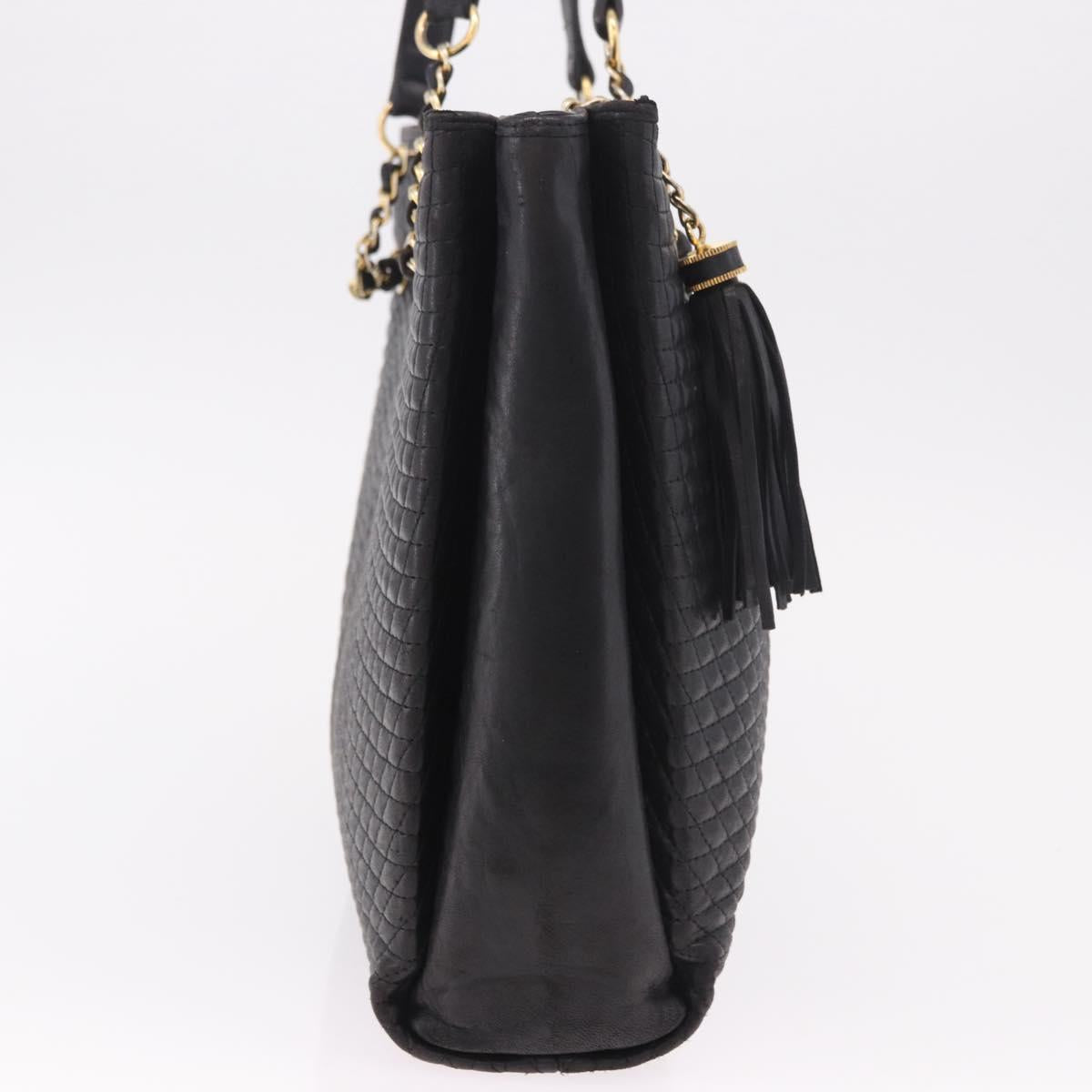 BALLY Chain Tote Bag Leather Black Gold Auth BA13962