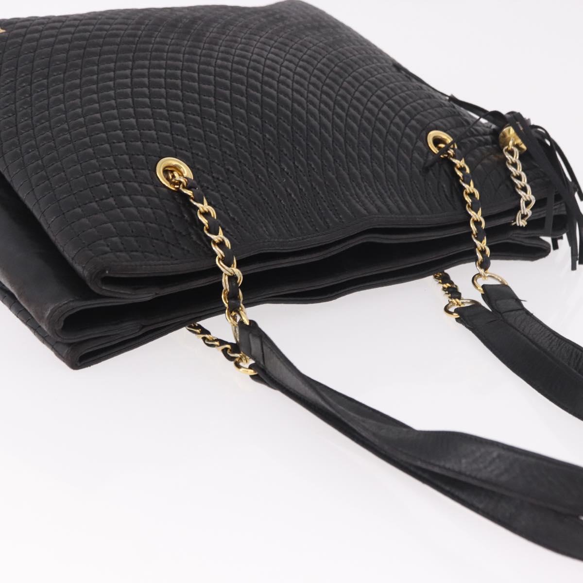 BALLY Chain Tote Bag Leather Black Gold Auth BA13962