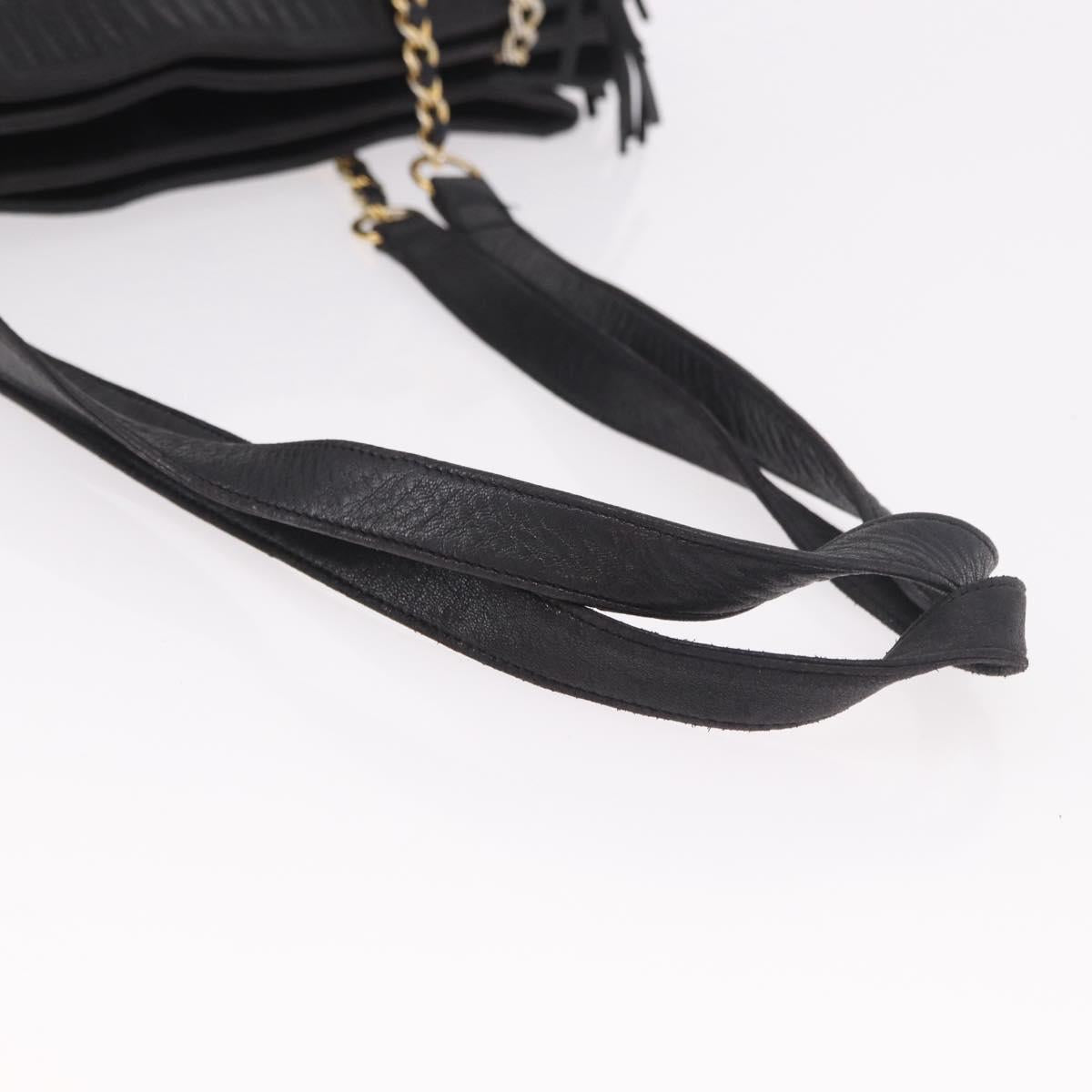 BALLY Chain Tote Bag Leather Black Gold Auth BA13962