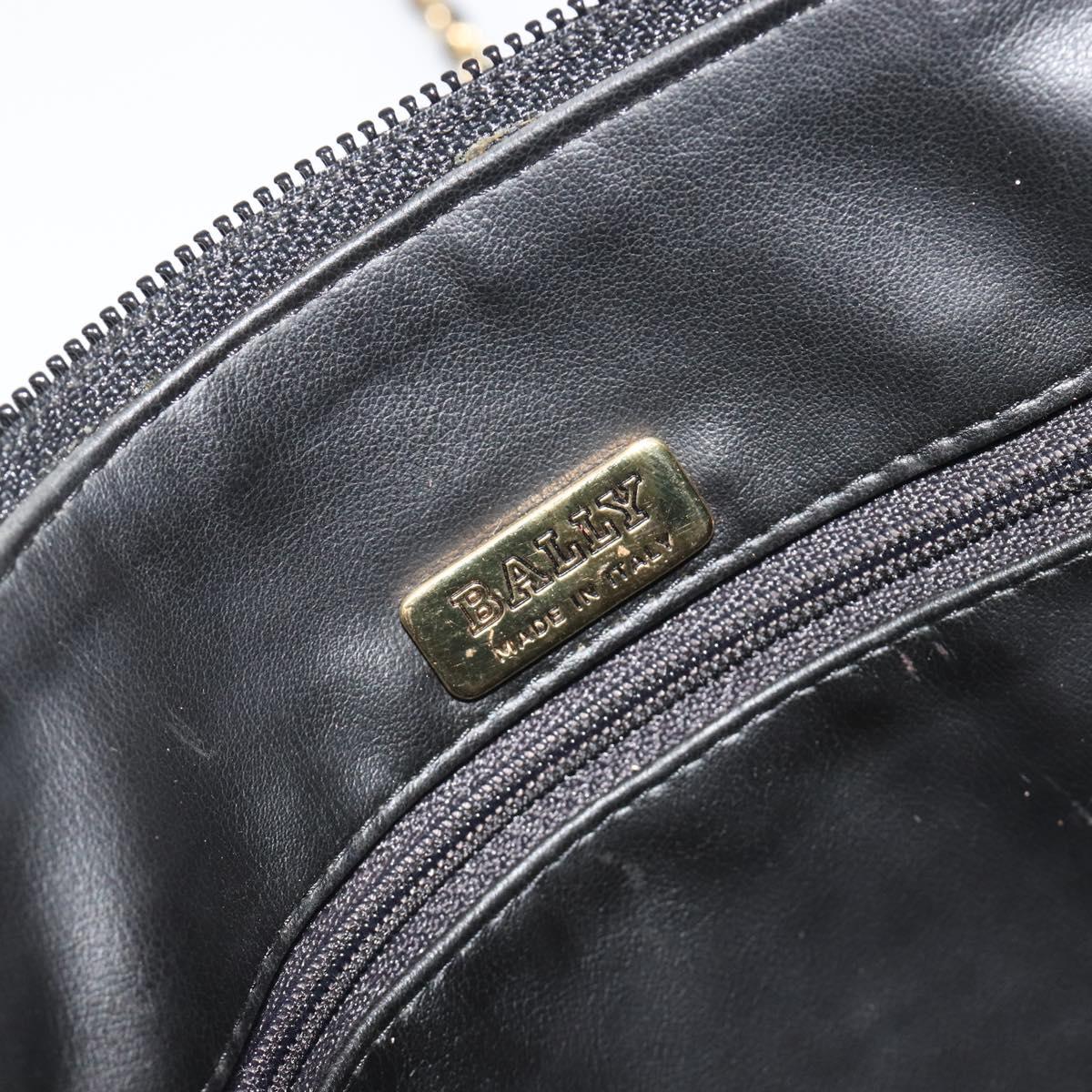 BALLY Chain Shoulder Bag Leather Black Gold Auth BA13963A