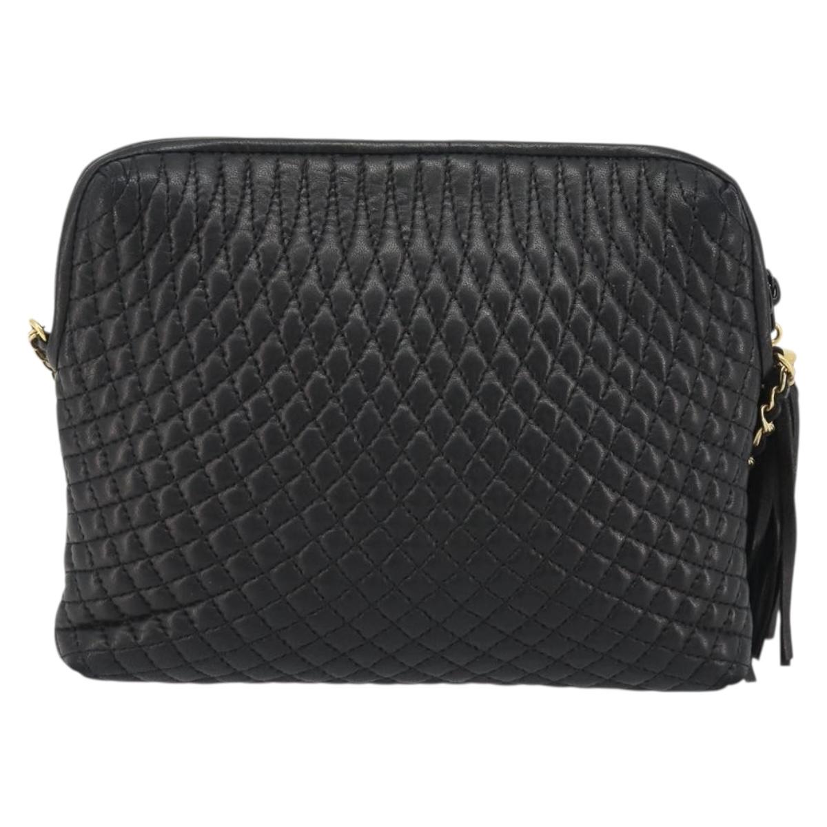 BALLY Chain Shoulder Bag Leather Black Gold Auth BA13963A