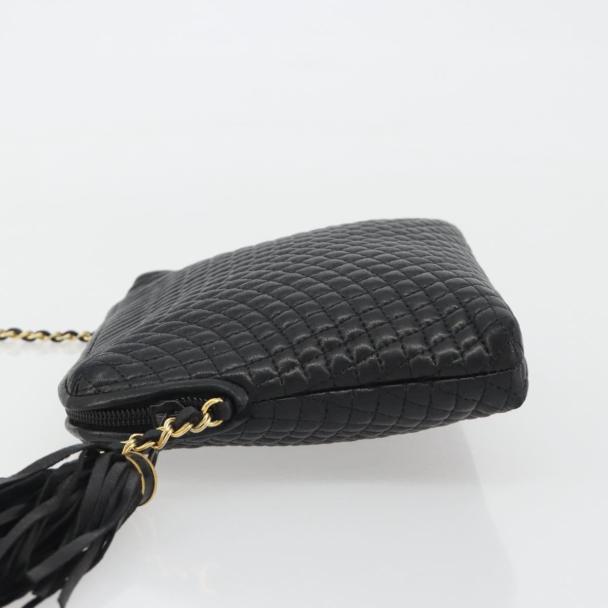 BALLY Chain Shoulder Bag Leather Black Gold Auth BA13963A