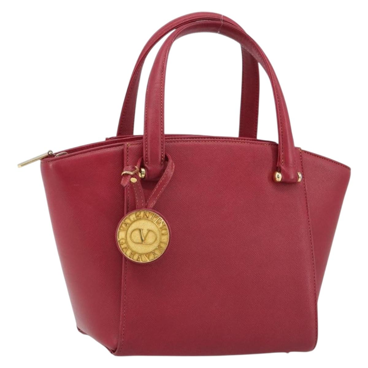 VALENTINO Hand Bag Leather Red Gold Auth BA13964