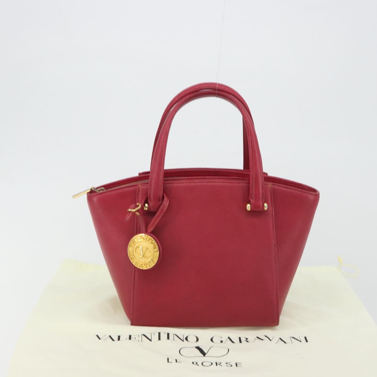 VALENTINO Hand Bag Leather Red Gold Auth BA13964