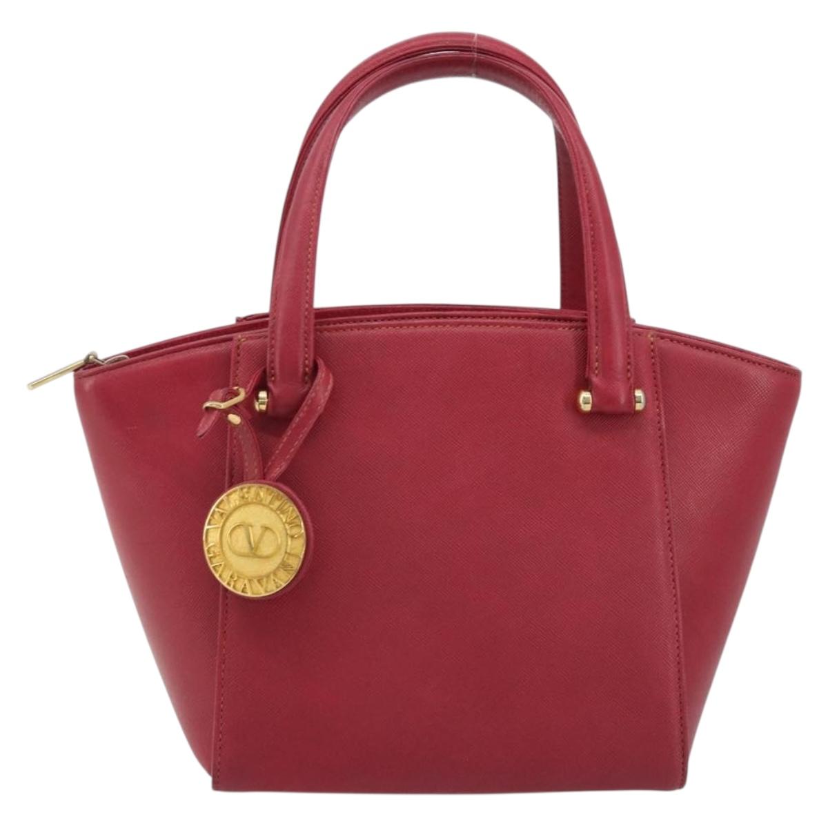 VALENTINO Hand Bag Leather Red Gold Auth BA13964