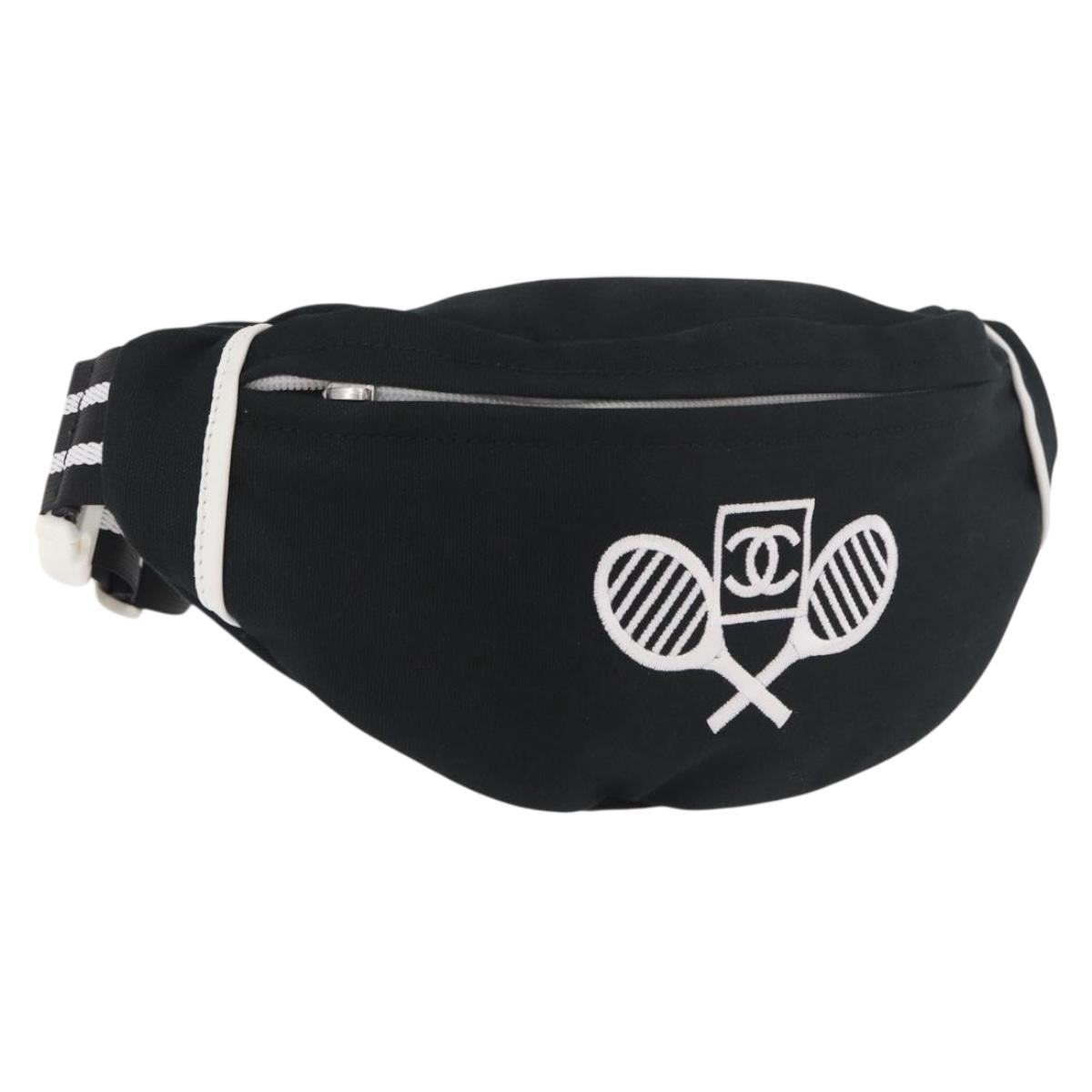 CHANEL Chanel Sports Waist bag Canvas Black White CC Auth BA13965
