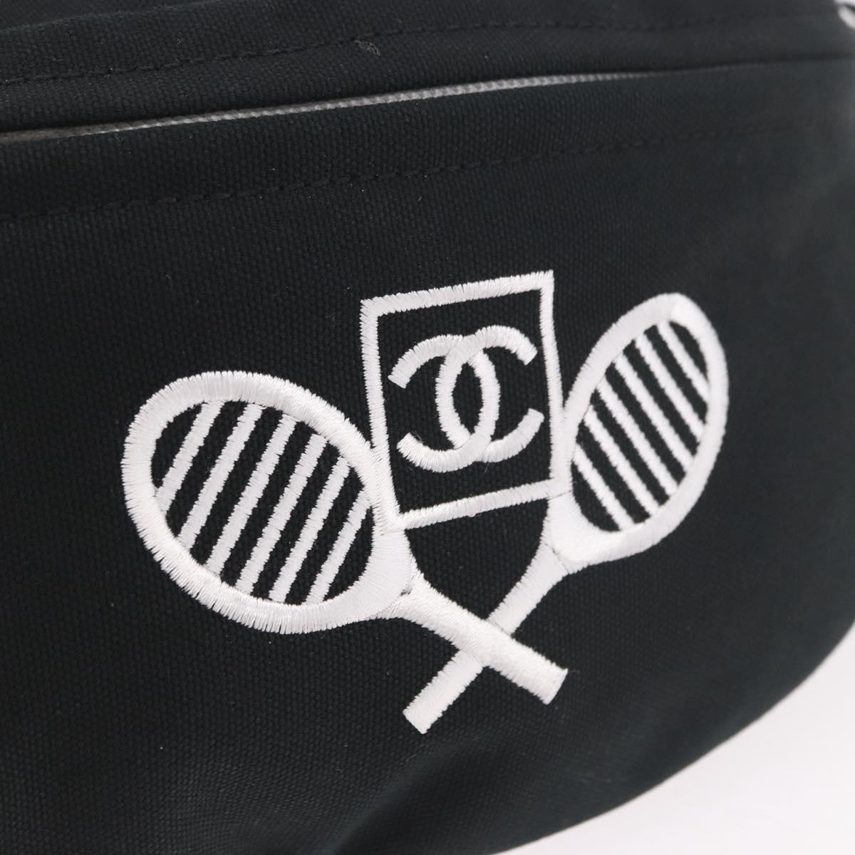 CHANEL Chanel Sports Waist bag Canvas Black White CC Auth BA13965