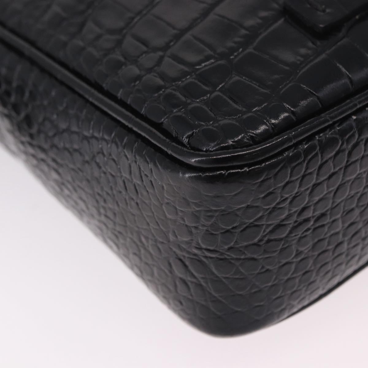 VERSACE Shoulder Bag Leather Black Silver Auth BA13966V
