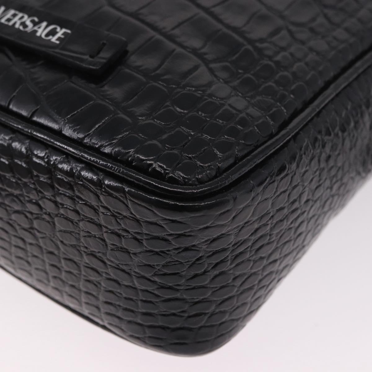 VERSACE Shoulder Bag Leather Black Silver Auth BA13966V