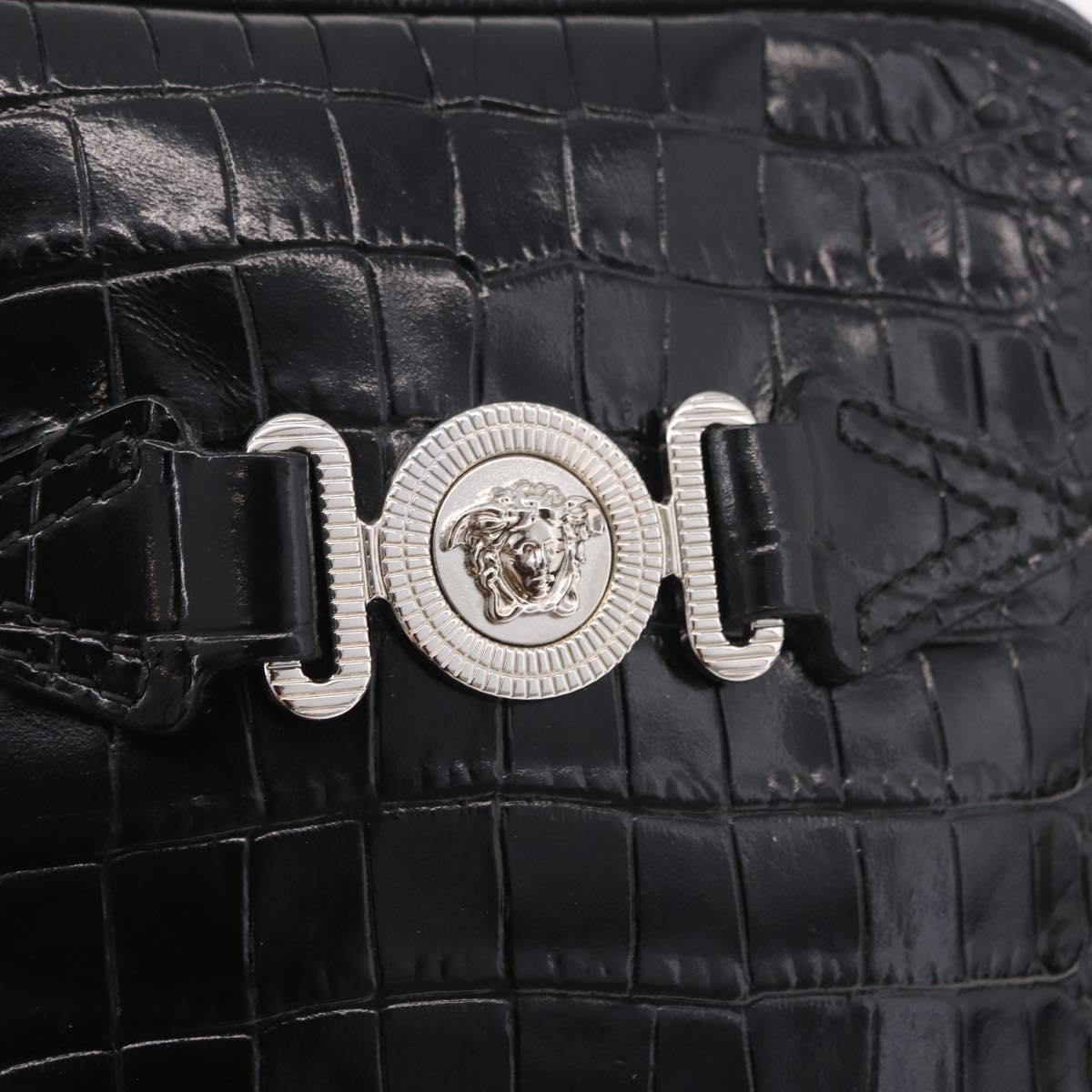 VERSACE Shoulder Bag Leather Black Silver Auth BA13966V