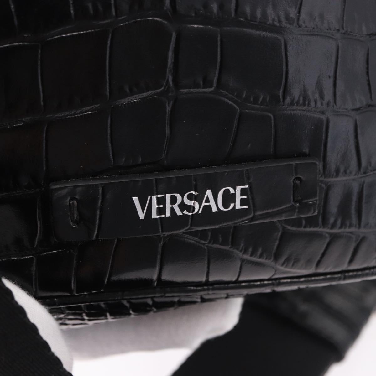 VERSACE Shoulder Bag Leather Black Silver Auth BA13966V