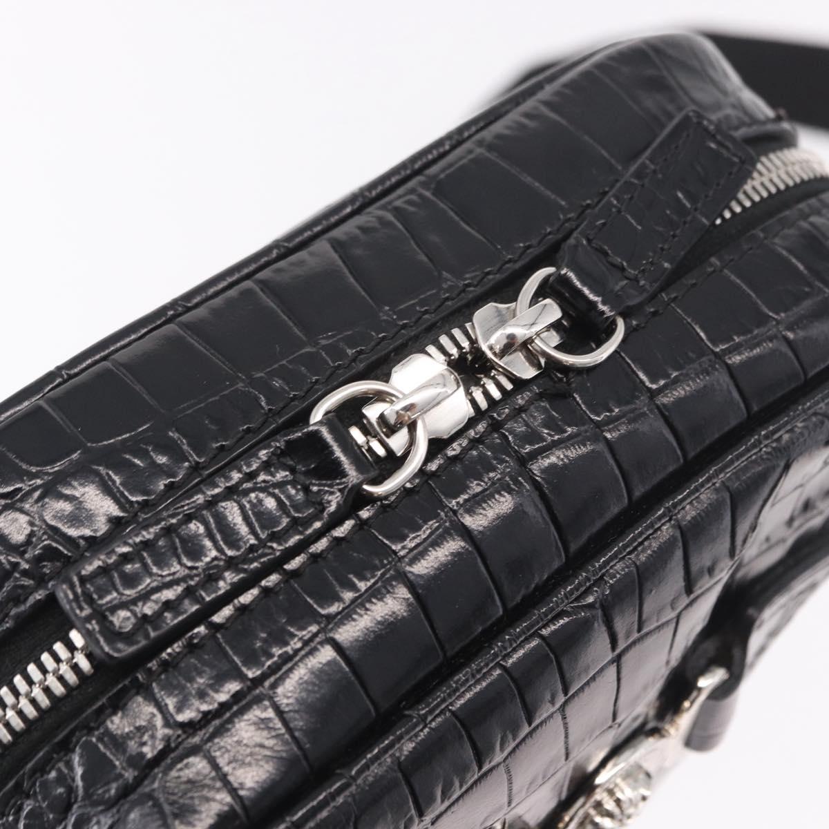 VERSACE Shoulder Bag Leather Black Silver Auth BA13966V