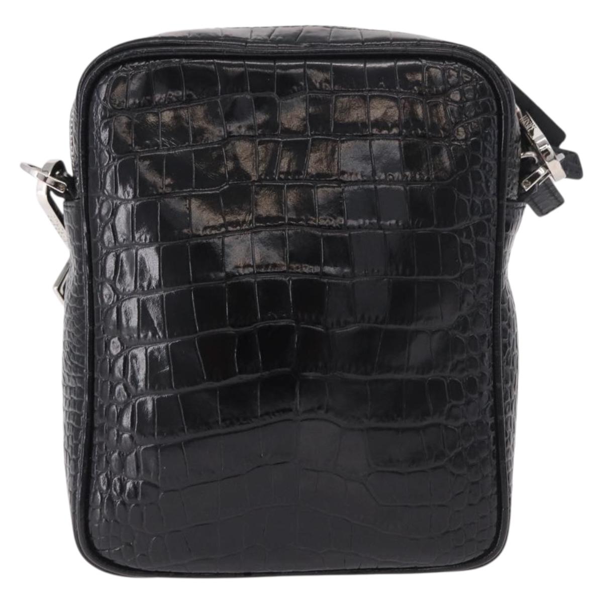 VERSACE Shoulder Bag Leather Black Silver Auth BA13966V