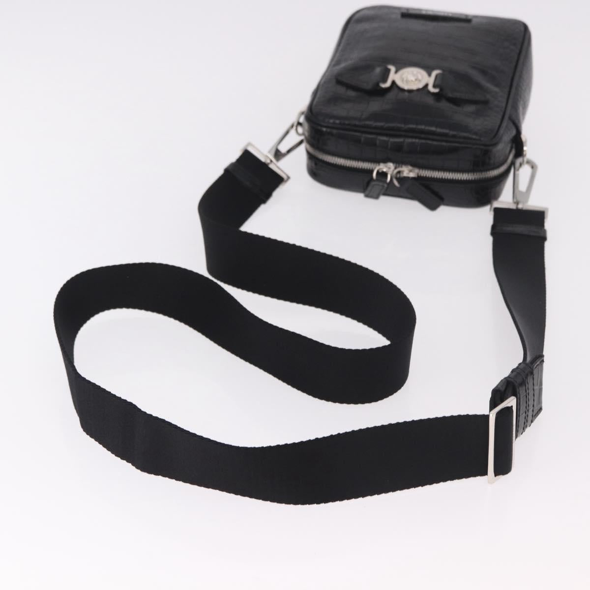 VERSACE Shoulder Bag Leather Black Silver Auth BA13966V