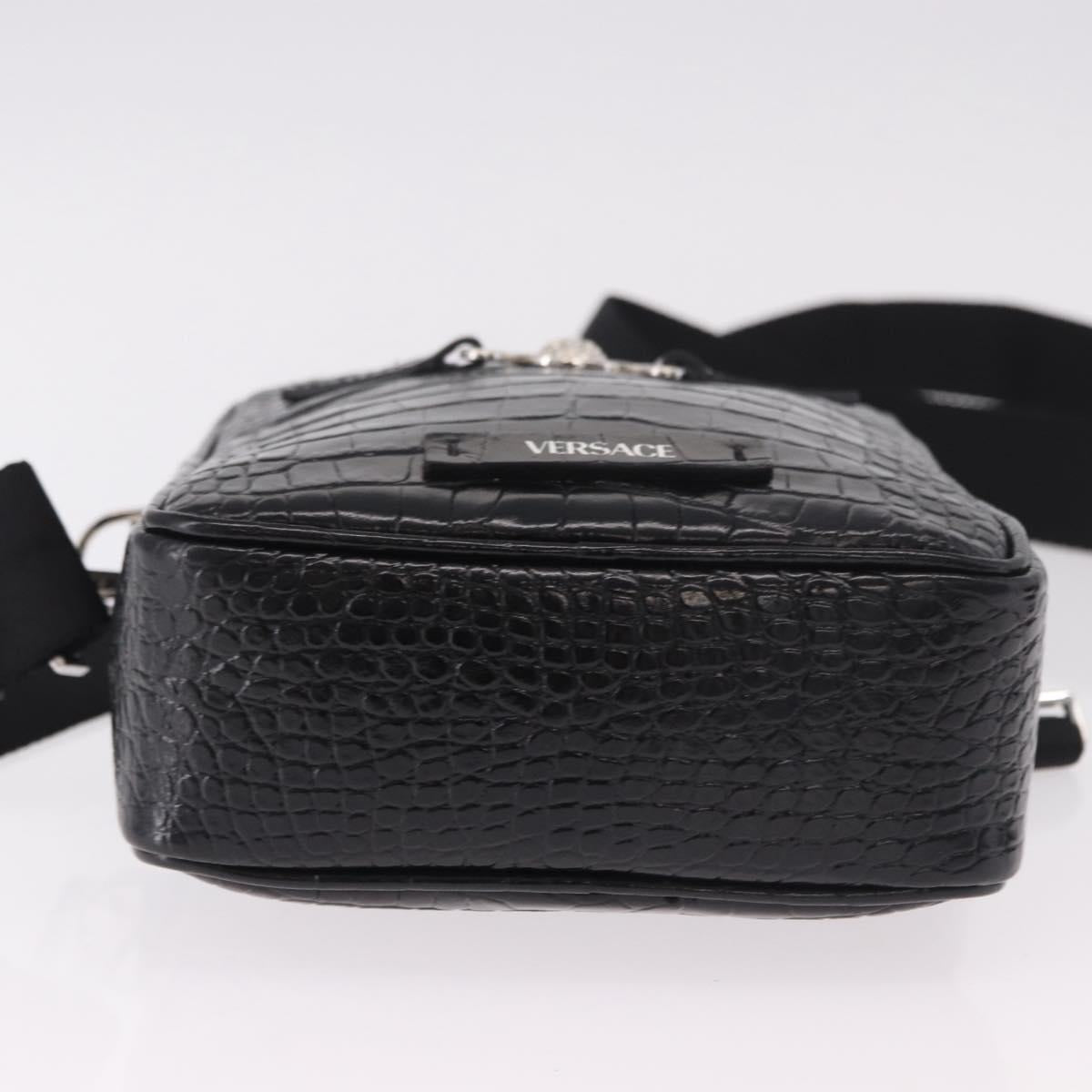 VERSACE Shoulder Bag Leather Black Silver Auth BA13966V