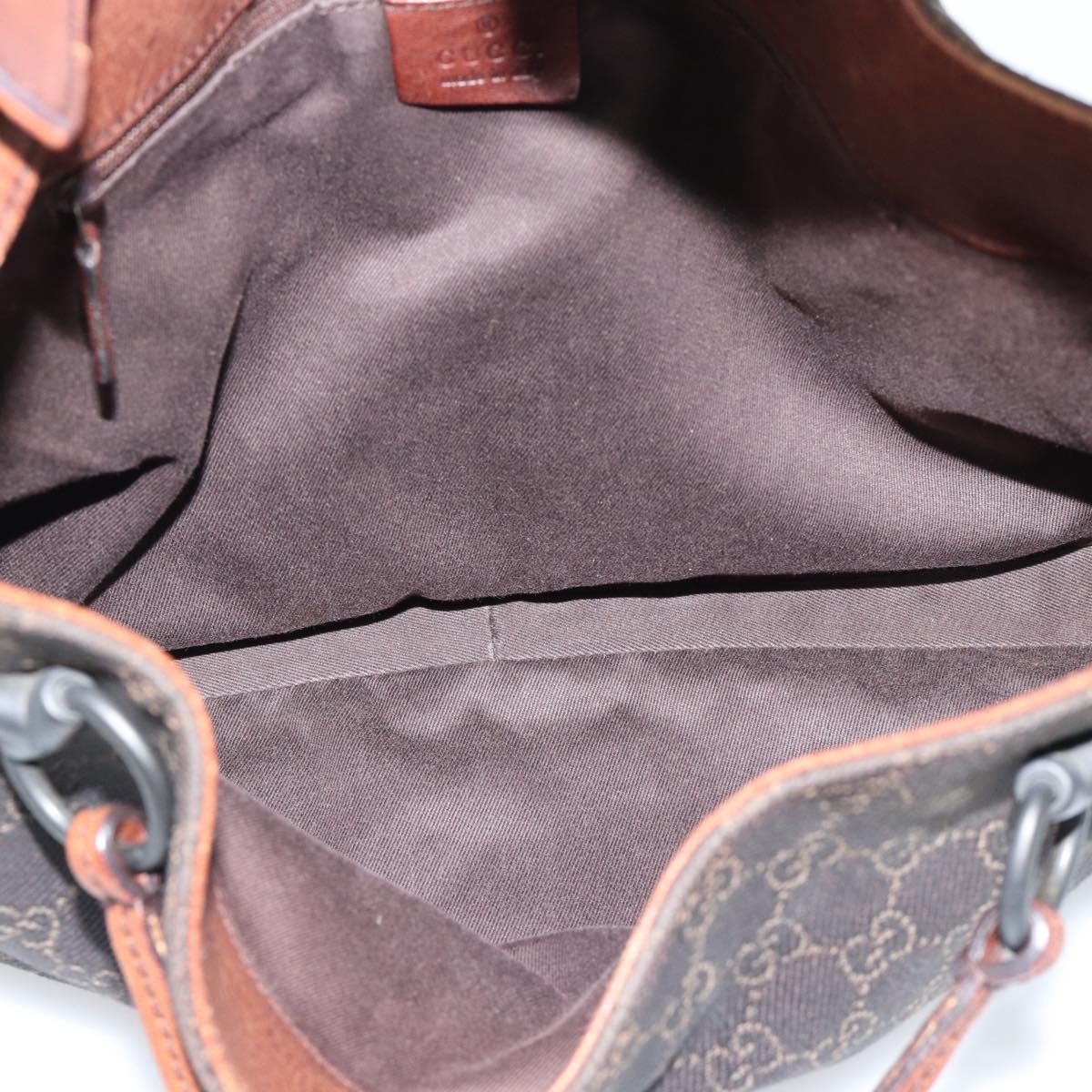 GUCCI GG Canvas Horsebit Shoulder Bag Dark Brown Black 101975 Auth BA13967A