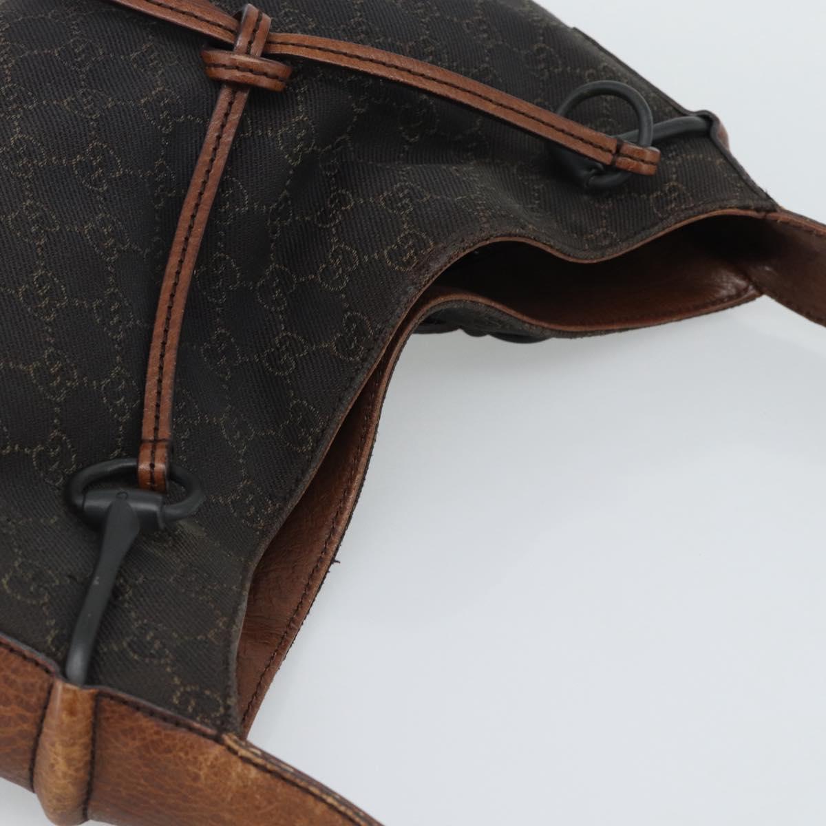 GUCCI GG Canvas Horsebit Shoulder Bag Dark Brown Black 101975 Auth BA13967A