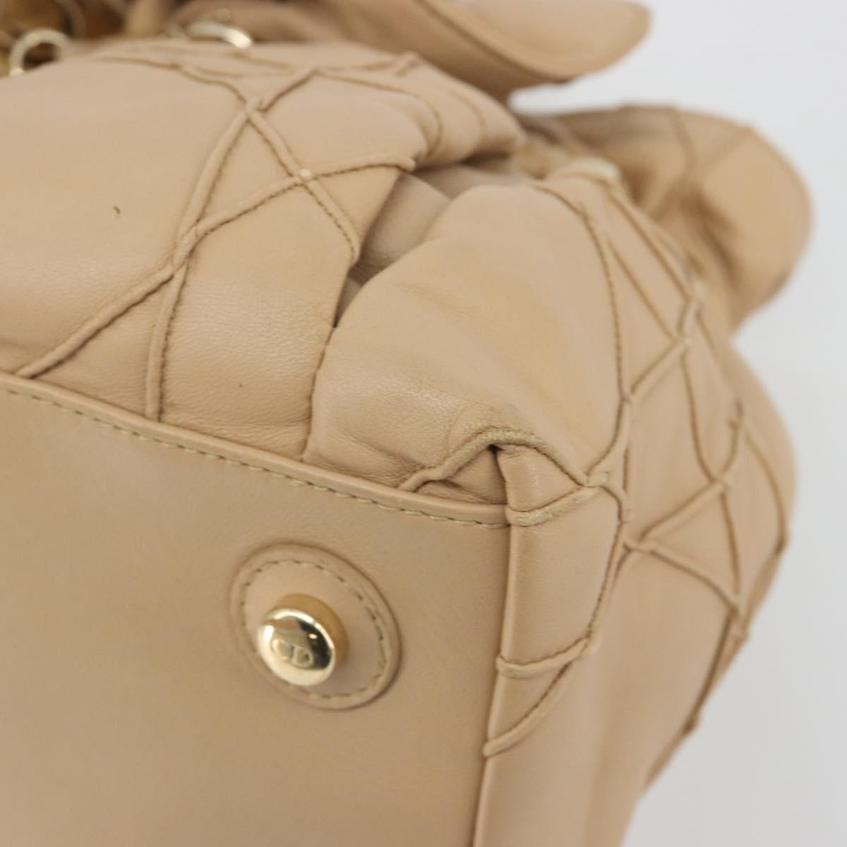 Christian Dior Chain Drawstring Bag Leather Beige Gold Auth BA13968A