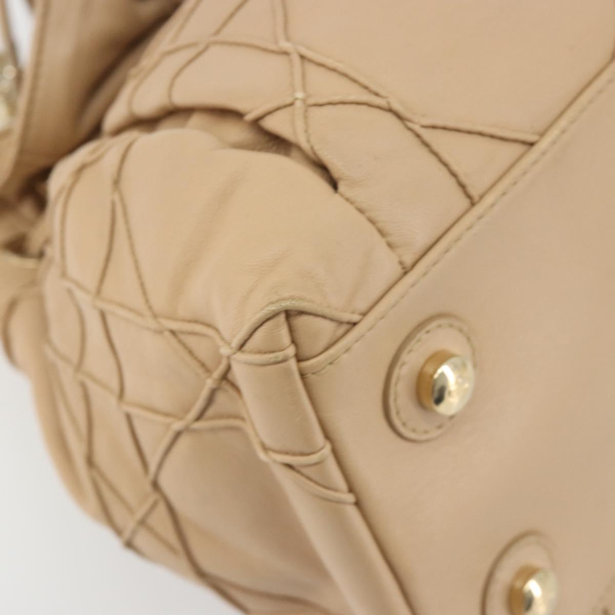 Christian Dior Chain Drawstring Bag Leather Beige Gold Auth BA13968A
