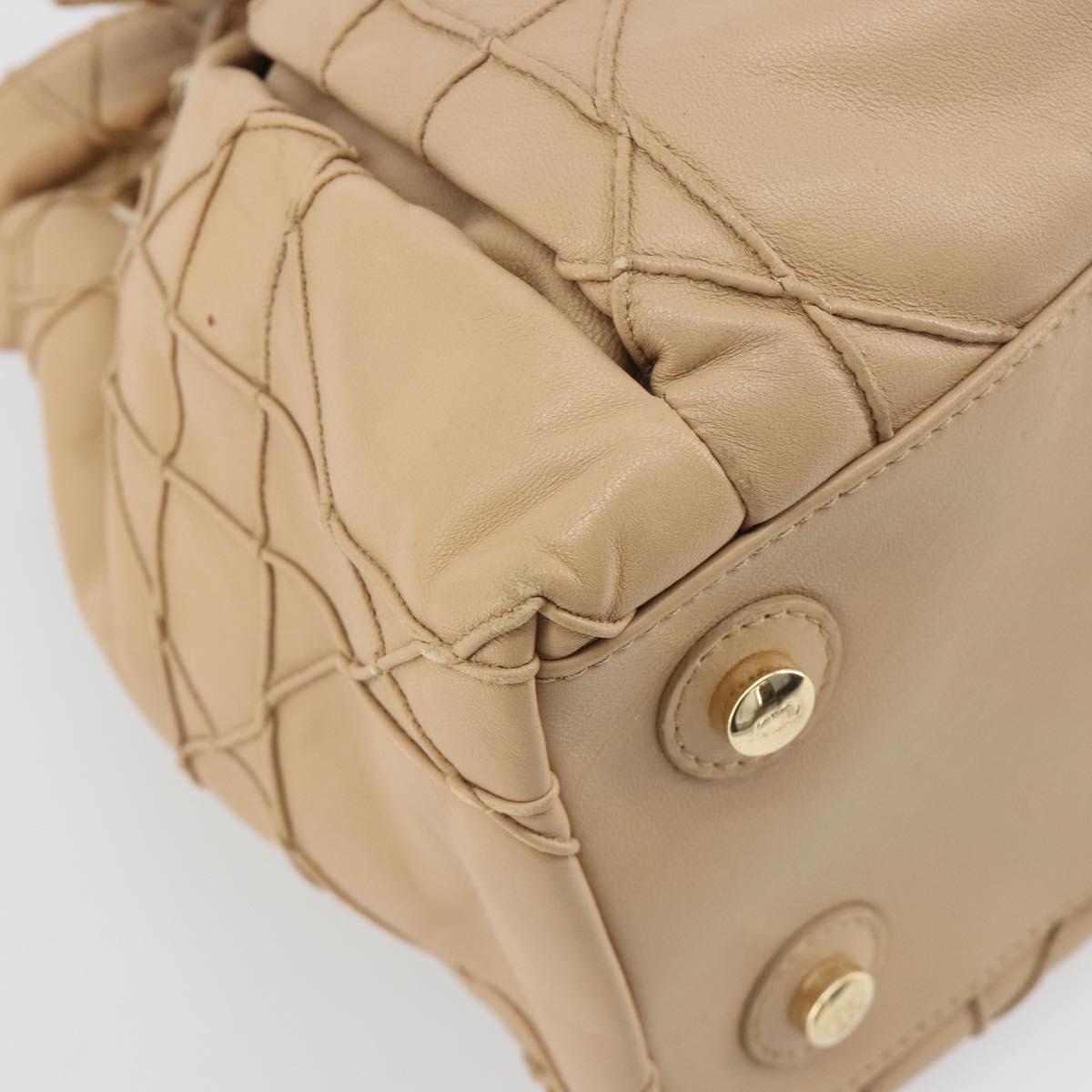 Christian Dior Chain Drawstring Bag Leather Beige Gold Auth BA13968A