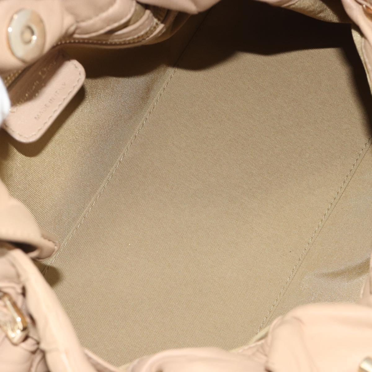 Christian Dior Chain Drawstring Bag Leather Beige Gold Auth BA13968A