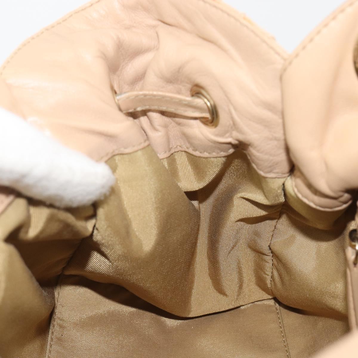 Christian Dior Chain Drawstring Bag Leather Beige Gold Auth BA13968A