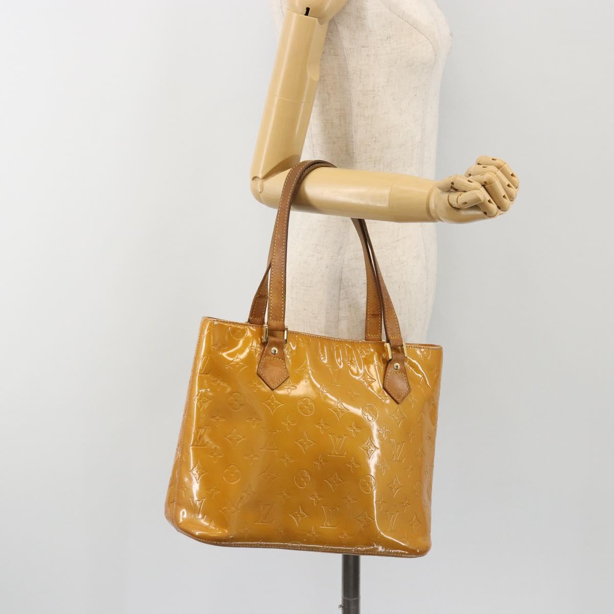LOUIS VUITTON Monogram Vernis Houston Hand Bag Beige M91004 LV Auth BA13970