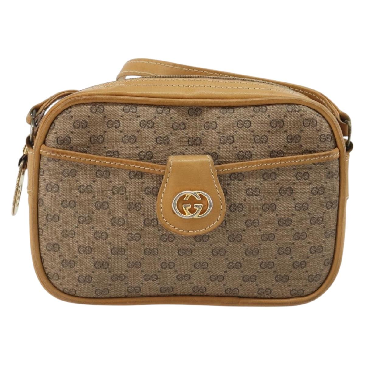 GUCCI Micro GG Shoulder Bag PVC Leather Beige Gold Auth BA13971A
