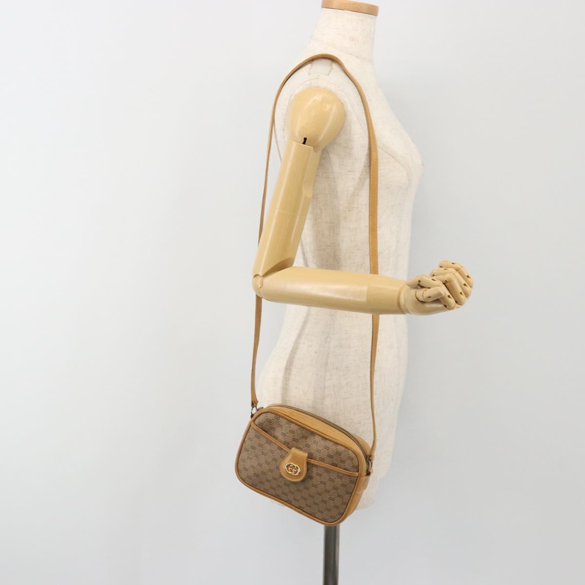 GUCCI Micro GG Shoulder Bag PVC Leather Beige Gold Auth BA13971A