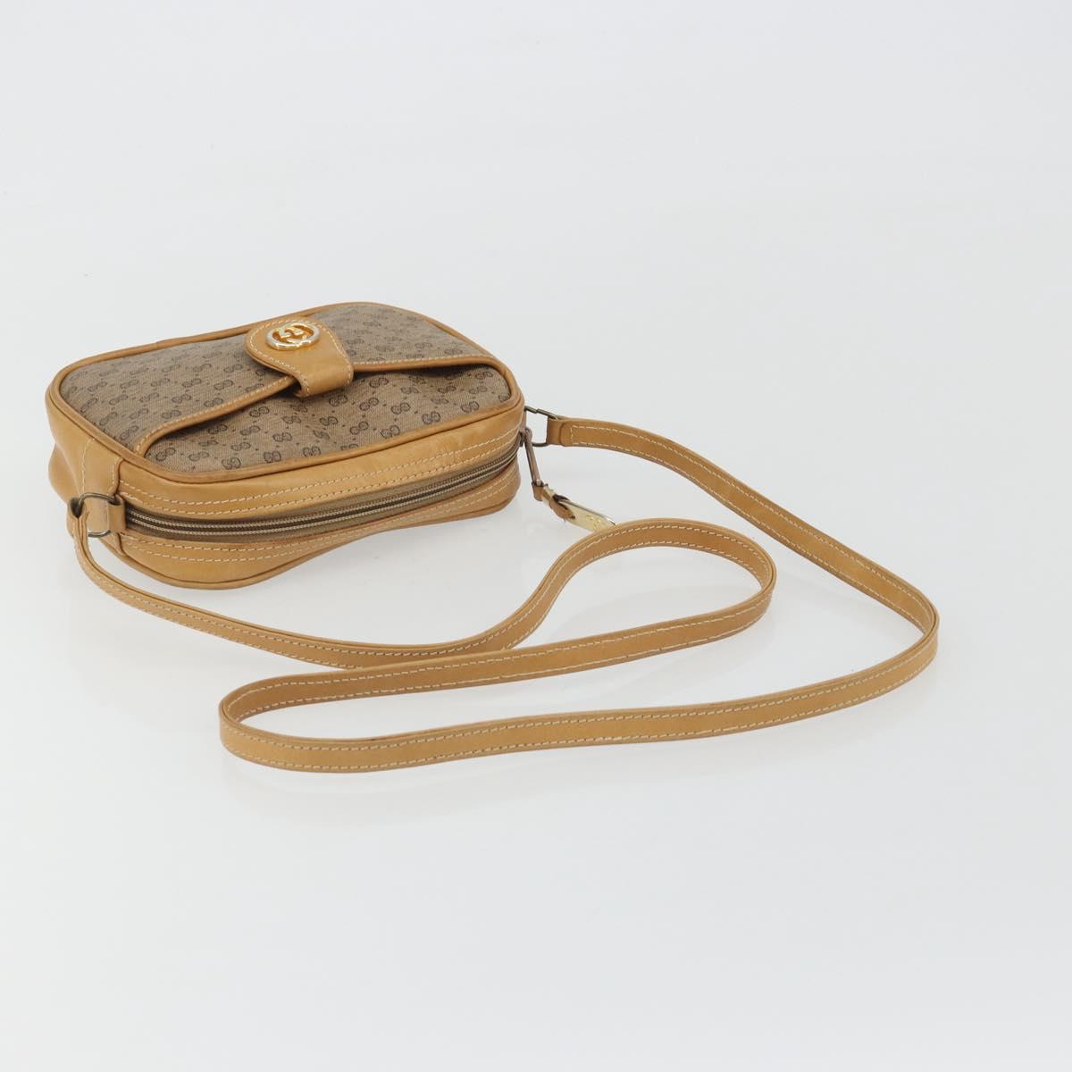 GUCCI Micro GG Shoulder Bag PVC Leather Beige Gold Auth BA13971A