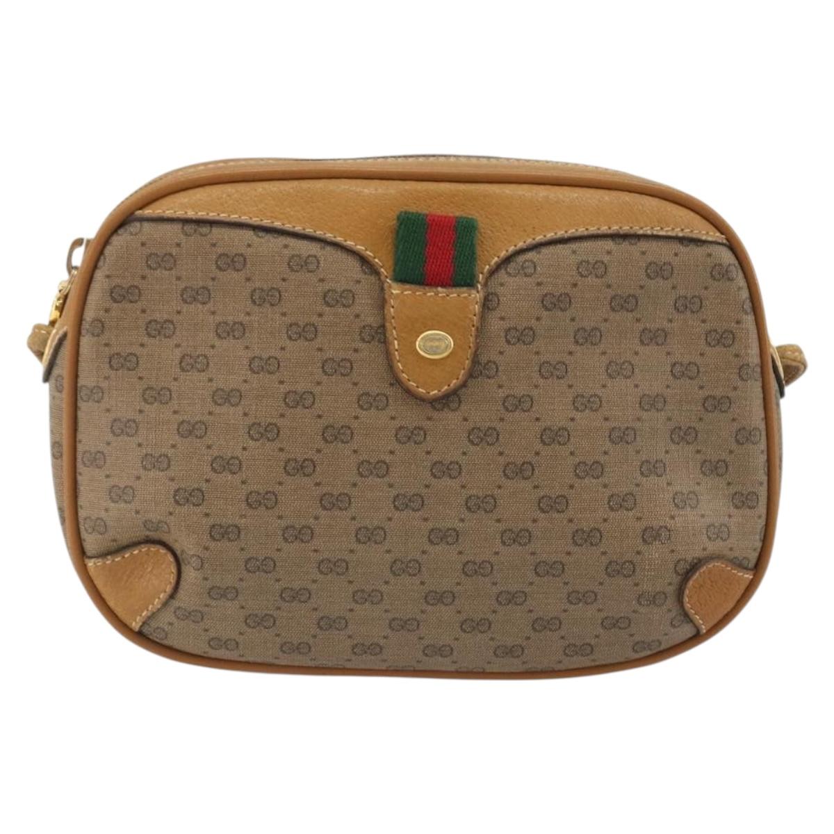 GUCCI Micro GG Shoulder Bag PVC Leather Beige 156 02 066 Auth BA13972
