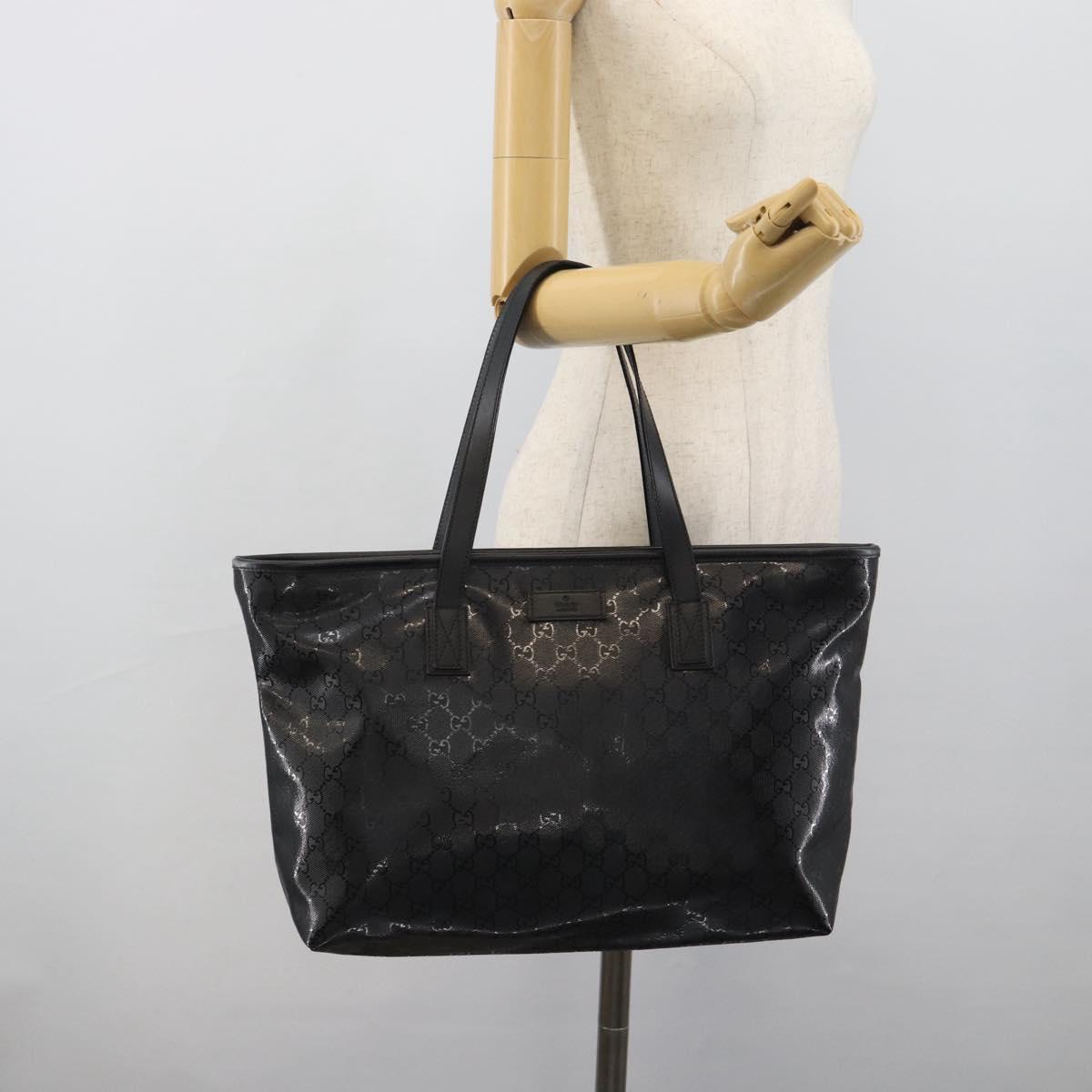 GUCCI GG implementation Tote Bag PVC Leather Black 211137 Auth BA13986A