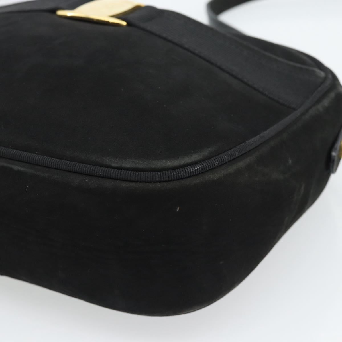 Salvatore Ferragamo Vala Shoulder Bag Suede Black Gold Auth BA13991