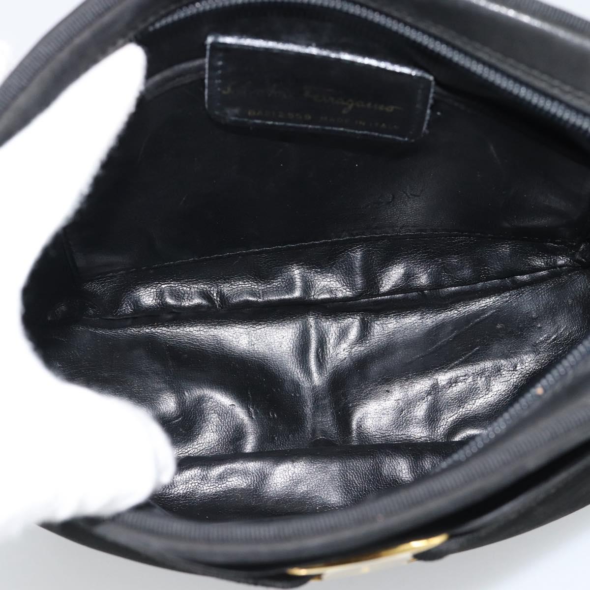 Salvatore Ferragamo Vala Shoulder Bag Suede Black Gold Auth BA13991
