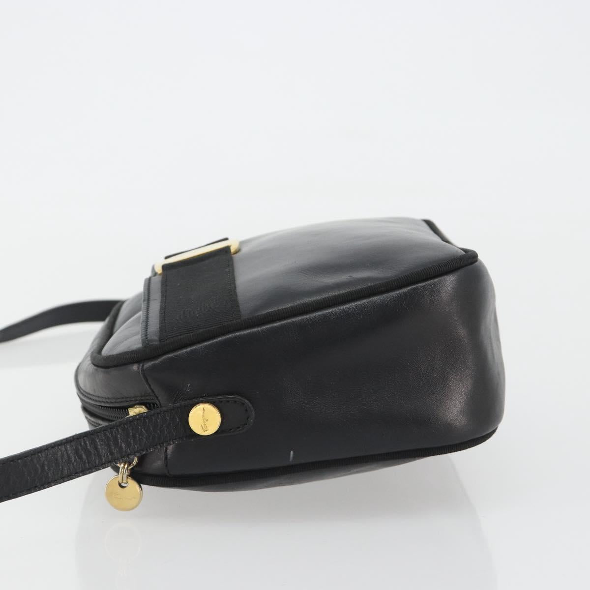 Salvatore Ferragamo Vala Shoulder Bag Leather Black Gold Auth BA13992