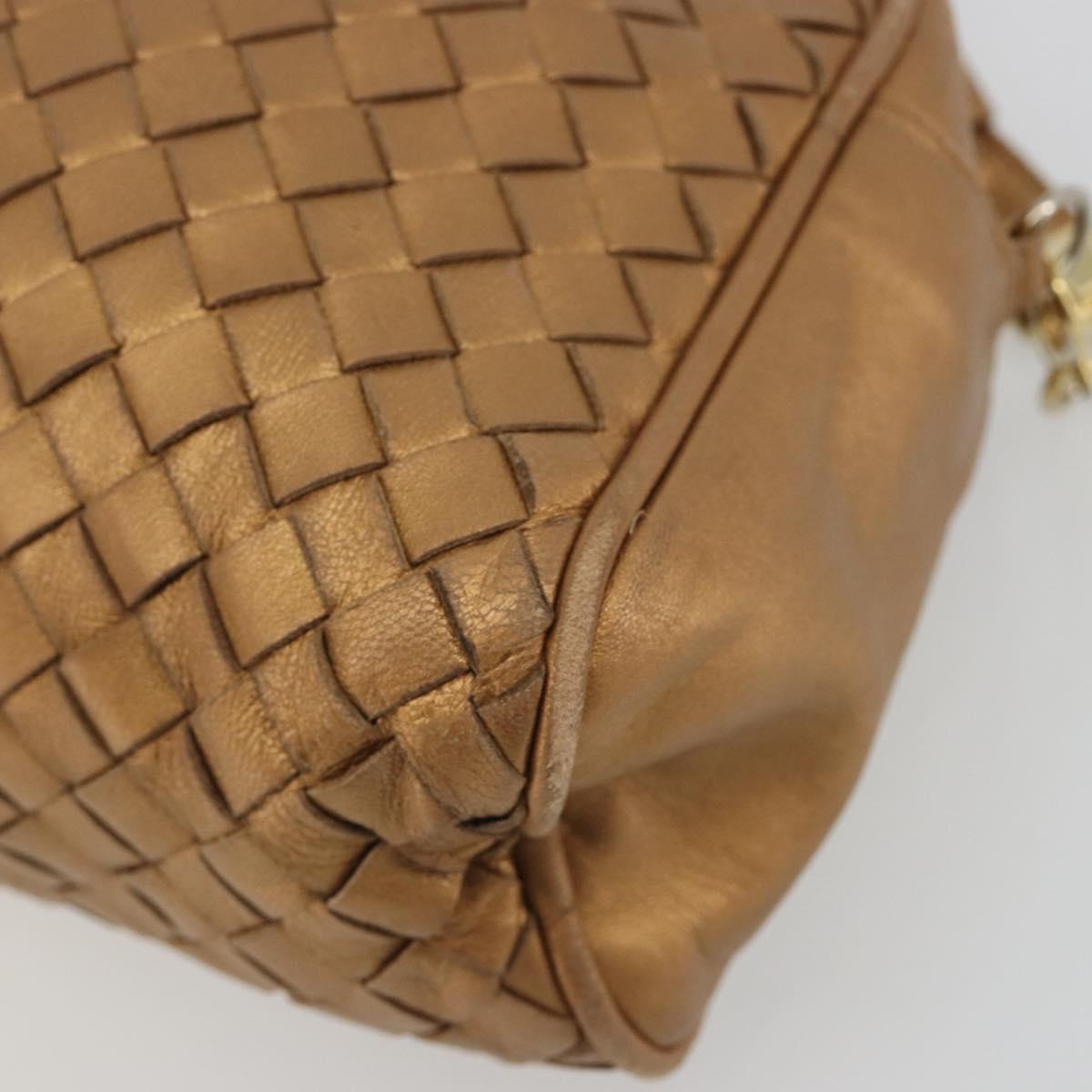 BOTTEGA VENETA INTRECCIATO Shoulder Bag Leather Bronze Gold Auth BA13993