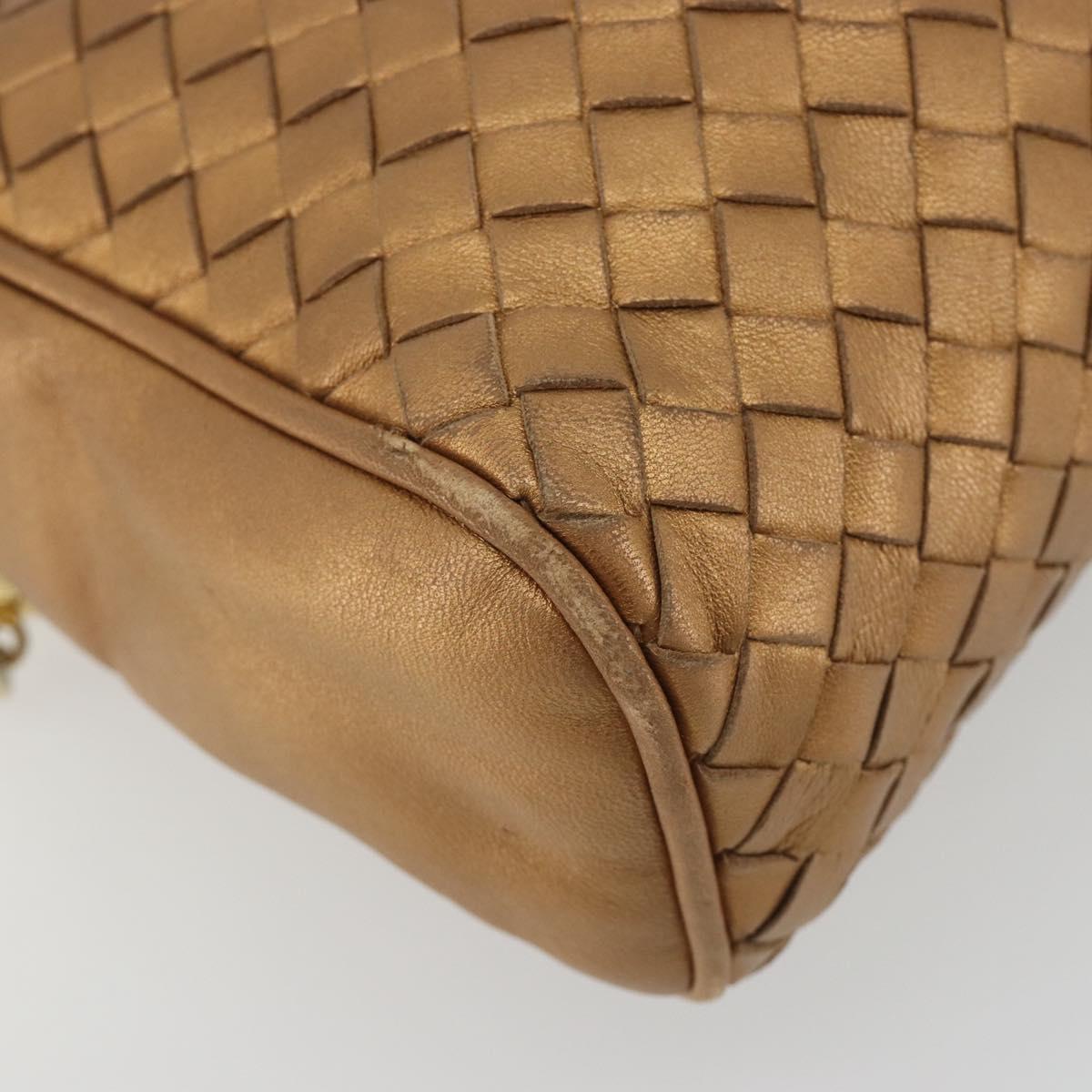 BOTTEGA VENETA INTRECCIATO Shoulder Bag Leather Bronze Gold Auth BA13993