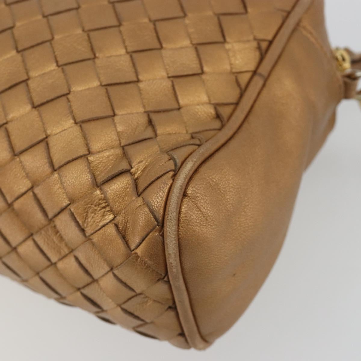 BOTTEGA VENETA INTRECCIATO Shoulder Bag Leather Bronze Gold Auth BA13993