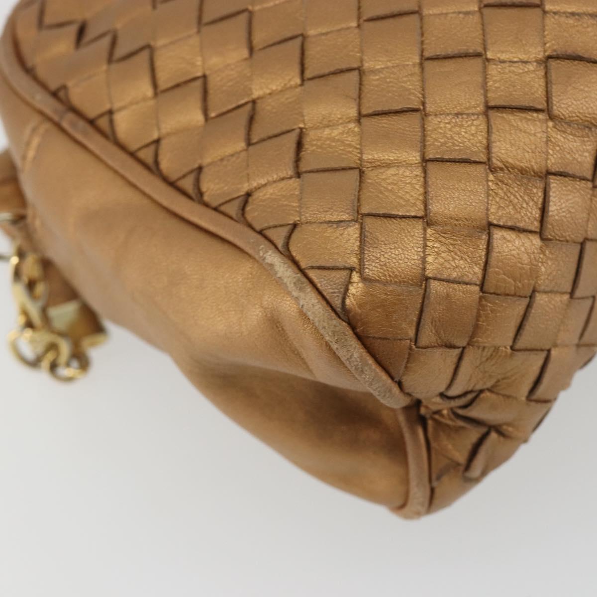BOTTEGA VENETA INTRECCIATO Shoulder Bag Leather Bronze Gold Auth BA13993
