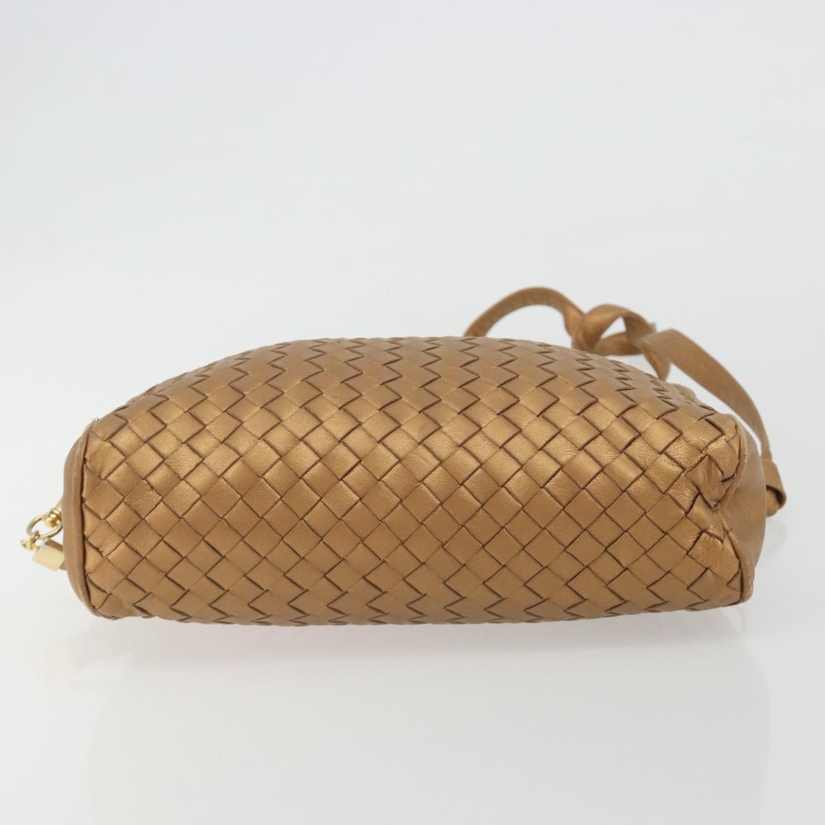 BOTTEGA VENETA INTRECCIATO Shoulder Bag Leather Bronze Gold Auth BA13993