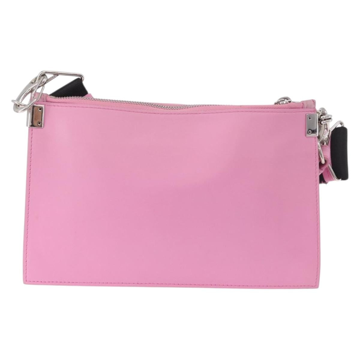 VERSACE Shoulder Bag Leather Pink Silver Auth BA13994A