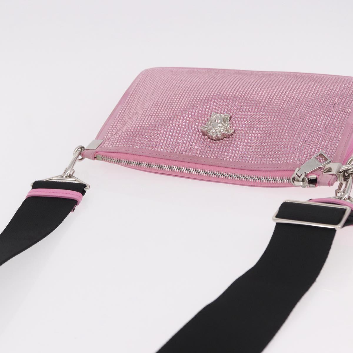 VERSACE Shoulder Bag Leather Pink Silver Auth BA13994A