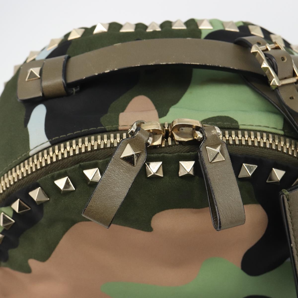 VALENTINO Backpack Nylon Khaki Gold Camouflage Auth BA13995