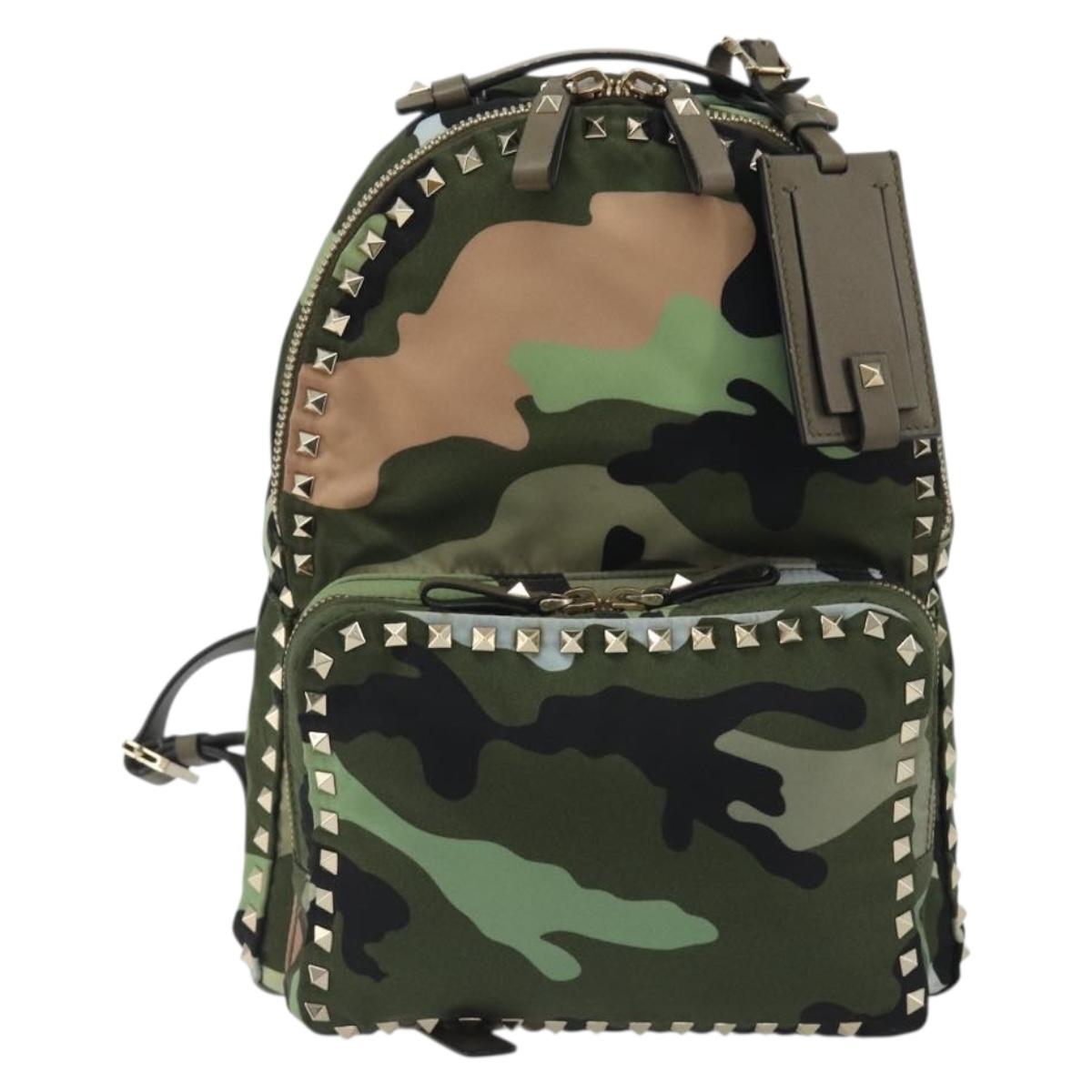 VALENTINO Backpack Nylon Khaki Gold Camouflage Auth BA13995