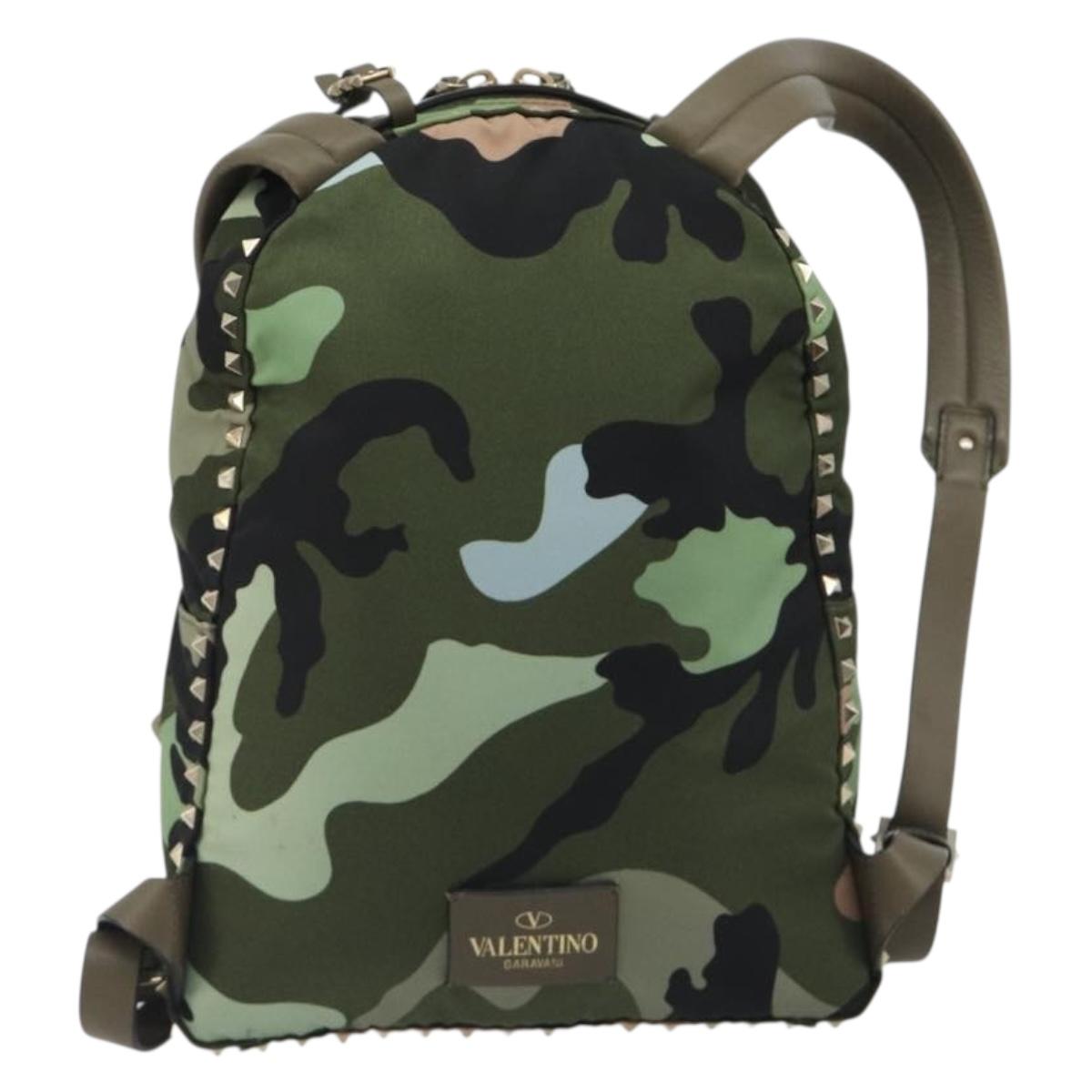VALENTINO Backpack Nylon Khaki Gold Camouflage Auth BA13995