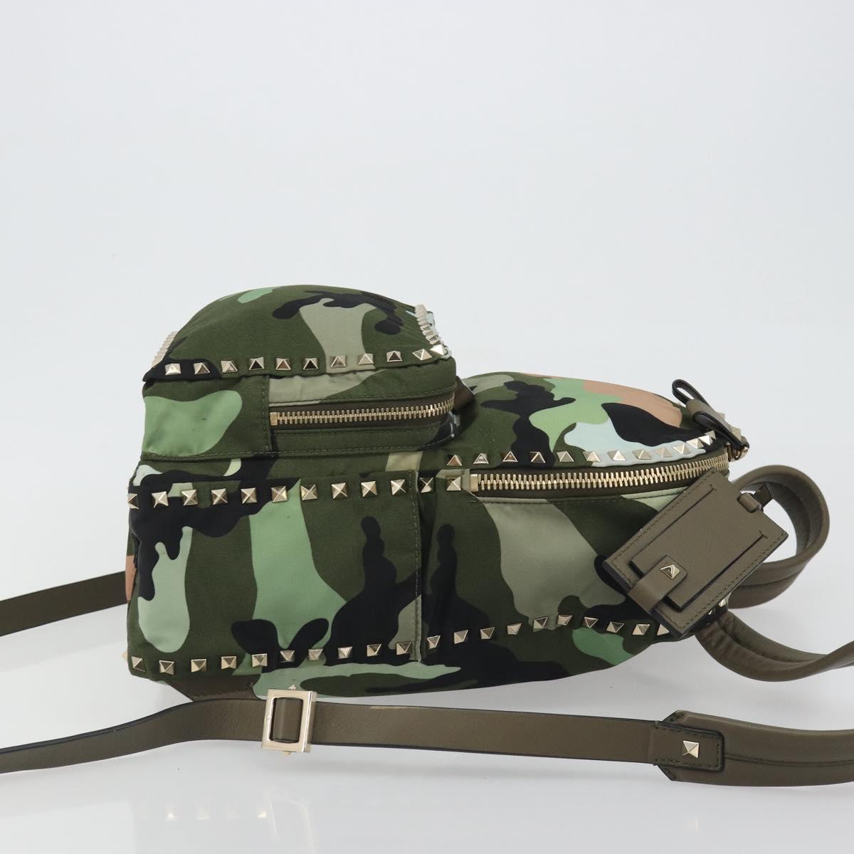 VALENTINO Backpack Nylon Khaki Gold Camouflage Auth BA13995