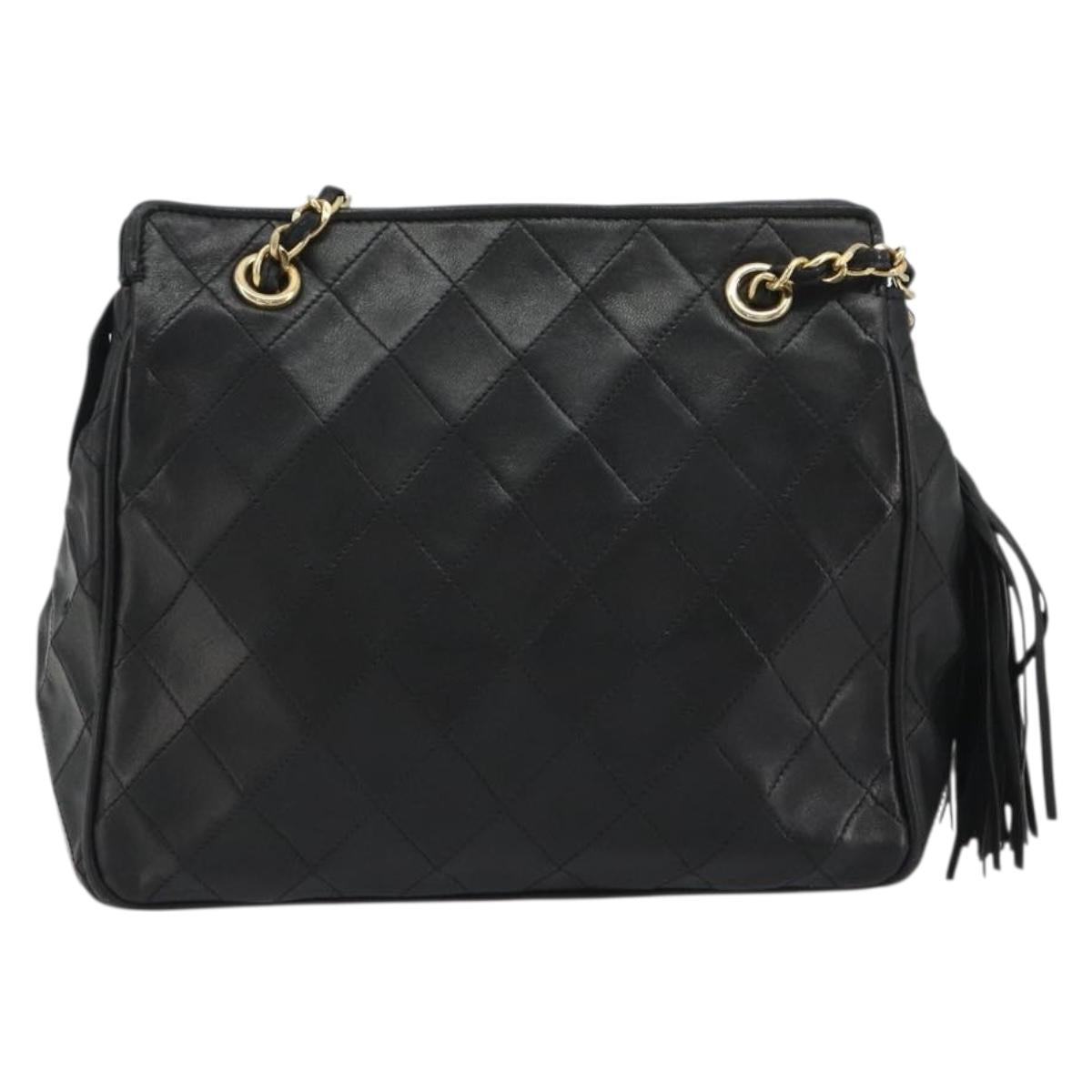 CHANEL Matelasse Chain Shoulder Bag Lamb Skin Black Gold CC Auth BA13997A
