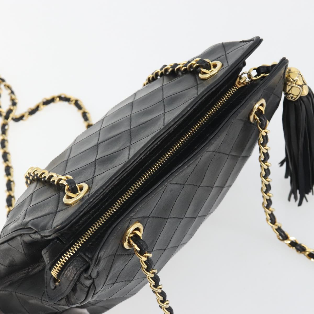 CHANEL Matelasse Chain Shoulder Bag Lamb Skin Black Gold CC Auth BA13997A