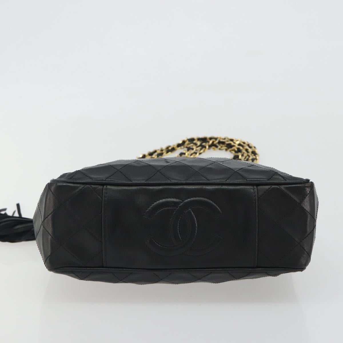 CHANEL Matelasse Chain Shoulder Bag Lamb Skin Black Gold CC Auth BA13997A